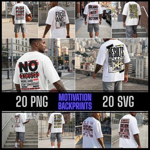 Motivation Backprints PNG Bundle / SVG Bundle, 20 Designs, Gym Quote Streetwear, Back Print Graphics, Instant Download, Tshirt Design Bundle - Etsy