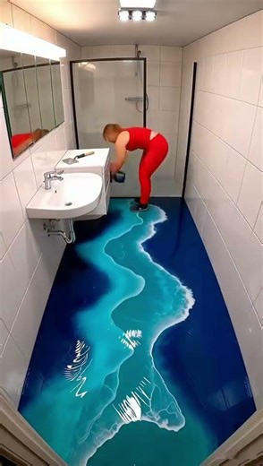 🌊DIY your own stunning Ocean Wave epoxy resin flooring, bathroom renovation and remodeling #Shorts