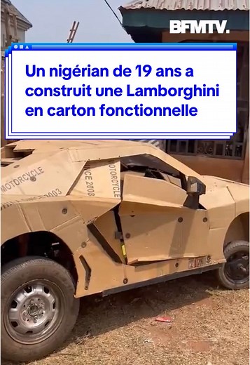Un jeune nigérian de 19 ans a mis deux ans à construire une Lamborghini Egoista en carton qui est fonctionnelle et roule à 40km/h #nigeria #voiture #lamborghini #insolite