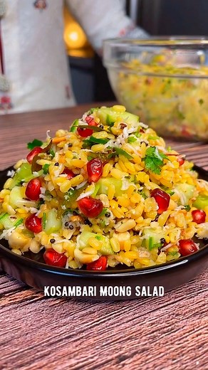 KOSIMBIR (KOSAMBI) - MOONG DAL SALAD - Can’t imagine any day without moong dal for protein and salads in my plate. And therefore, this South Indian tempered salad kind of tops my list of salads. Completely desi style, no fancy ingredients, all that crunchy & chewy texture and best part is the Tadka on top. Here is the recipe -- Take 1 cup moong dal (soaked for 2 hours)- Cook the dal (do not make mushy; the grain should stay intact) - understand in Karnataka they don’t boil so depending upon the 