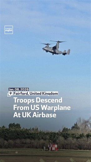 Eyewitness video shows troops descending from a US Air Force Osprey aircraft during what appears to be a training session at RAF Fairford. It comes as US forces took control of the Marinera oil tanker in the North Atlantic. | Al Arabiya English