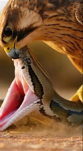 Brown Falcon GRIPS Python's Head! Deadly Struggle on Dusty Ground 🦅🐍