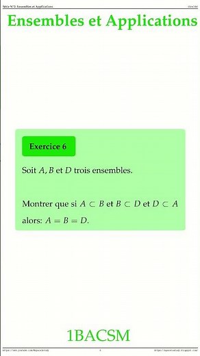 Exercice 6 Ensembles et Applications 1BACSM Maths space2study #maths #physiquechimie #1bac #2bac