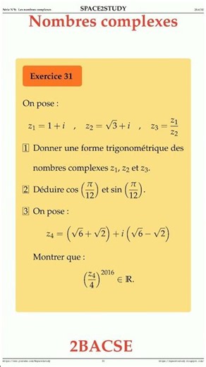 Exercice 31 Serie 8 Les Nombres complexes 2BACSE Maths space2study M2BSES8v3 #QCM #Quiz