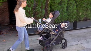UPPAbaby RumbleSeat V3 Second Lower Seat - Compatible with Vista V2 and Vista V3 - All-Weather Seat + Magnetic Buckle – Adapters Included - Savannah (Pearl Gray Jacquard/Carbon Frame/Chestnut Leather)