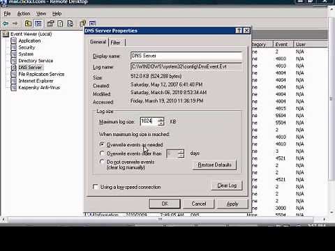 Change overwrite log settings in Event Viewer