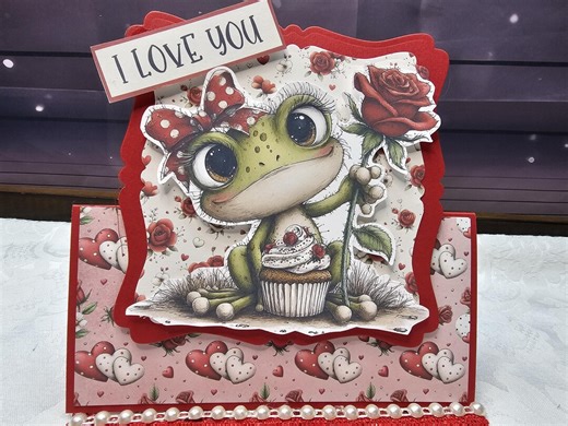 I Love You Cute Frog Cupcake and Roses Easel Handmade Card - Etsy
