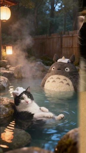 ハチワレ、トトロとお風呂🐈‍⬛
