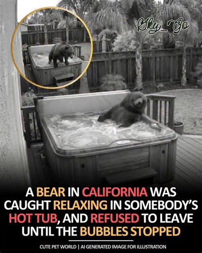 Sky_Go on Instagram: "For a moment, it looked like the most relaxed animal in California. A black bear had found someone’s hot tub and treated it like a private spa. The bear was caught on camera climbing in and soaking like it owned the place. People watching joked it would not leave until the bubbles stopped. Police in Burbank, California, shared video of a bear sitting in a backyard jacuzzi during a heat wave. After a bit, it climbed out and wandered off. A separate “spa day” clip from San Be