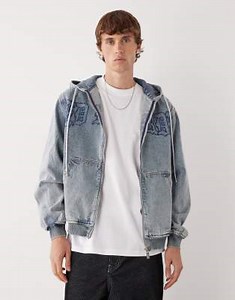 Ed Hardy flaming cross denim zip up jacket in bleach | ASOS
