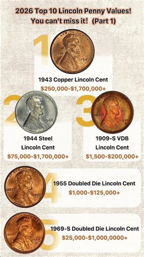 2026 Top 10 Lincoln Penny Values! You can't miss it! Part 1 #heritcoin #coincollecting #lincolncent