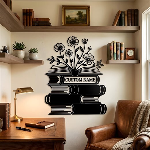 Custom Library Metal Sign: Custom Floral Bookshop Sign - Etsy