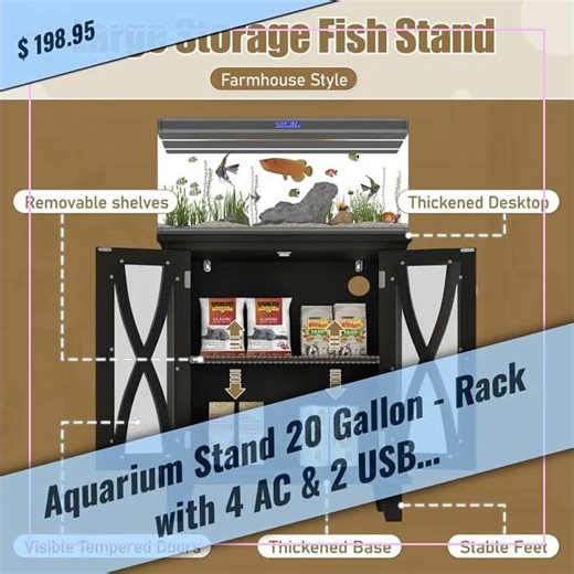 Aquarium Stand 20 Gallon - Rack with 4 AC & 2 USB Outlets