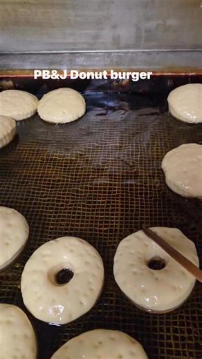 12K views · 97 reactions | PB&J Donut Burger- single or double smash patty, white cheddar, crispy bacon, candied jalapenos, cashew butter, blueberry pepper jelly, grilled onion on a toasted donut bun. | Hamburger Mikey | Facebook