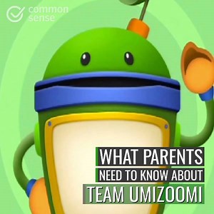 Parents should know that Team Umizoomi reinforces math skills like counting, measuring, and spatial relations. Full review: https://comsen.se/2qtUaLm | Common Sense Media