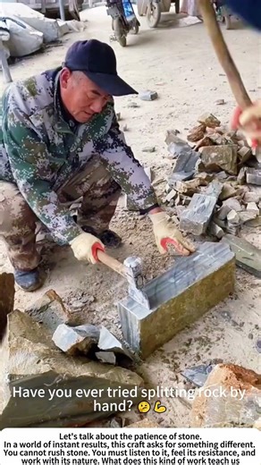 The Stone's Will: Hand-Splitting Rock with Hammer and Chisel ⛰️🔨