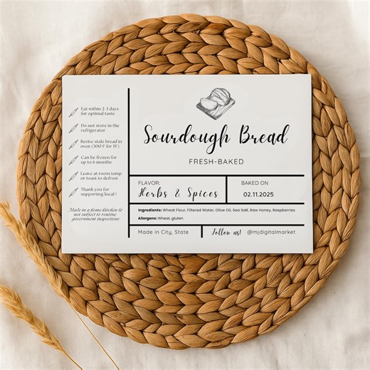 Customizable Canva Bakery Label Sourdough Printable Template Sourdough Starter Bread Cottage Food Label Bakery Template Thank You Order - Etsy