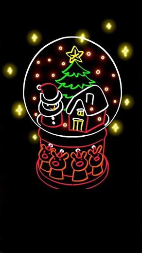 Neon Snow Globe Drawing | Santa, Tree & House Glow Art |#easydrawing#santa#tree#neonart#digitalart