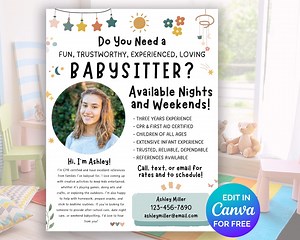 Editable Babysitting Flyer Template, Minimalist About Me Printable Flyer, After School Care Church Fundraiser Invite, Community Caretaker - Etsy