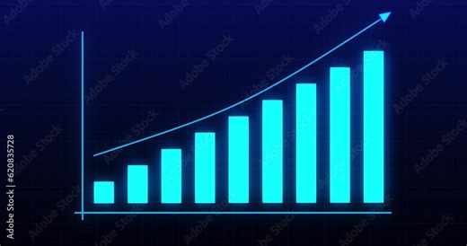 Digital blue bar chart with growing business concept. Hi-tech style technology chart with a grid. Abstract background.