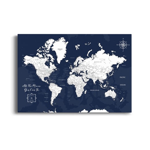 Push Pin Map - Navy | Personalized World Travel Poster | Canvas Print | Multiple Sizes - Etsy