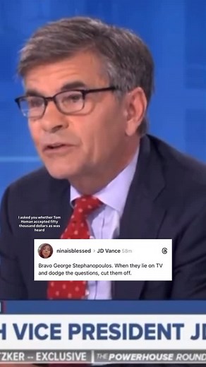 Katie Grossbard on Instagram: "Vice President JD Vance and ABC’s George Stephanopoulos brawled over Border Czar Tom Homan and the $50,000 he allegedly accepted from undercover FBI agents last year on Sunday’s edition of This Week, with Vance eventually telling the anchor that the line of questioning is “why fewer and fewer people watch your program.” “I think the American people would benefit much more from [talking about the shutdown] than from you going down some weird left-wing rabbit hole wh