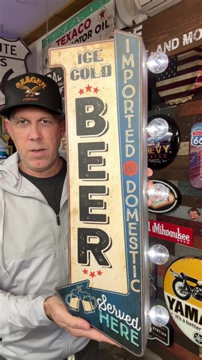 Vintage Inspired Double-Sided Beer Sign for Man Cave