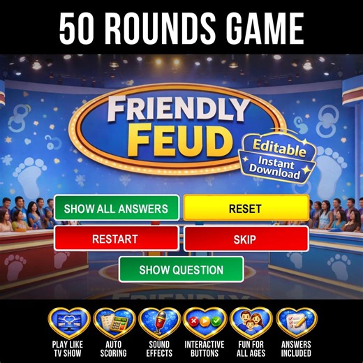 Friendly Feud Family Game, Editable Powerpoint Game Show With Auto Score, Party Games for Adults & Families - Etsy