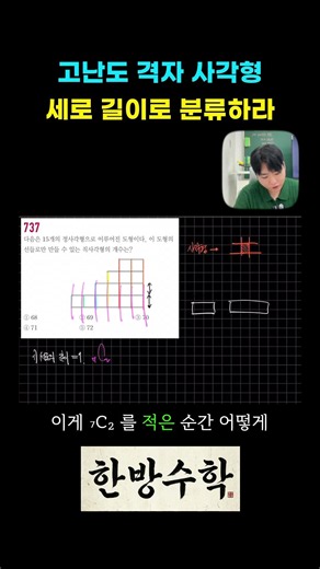 고난도 격자 사각형 개수? 노가다로 세면 무조건 틀림! 세로 길이 분류로 찢는 10초 컷 비법 ➔ 조합으로 압살하기