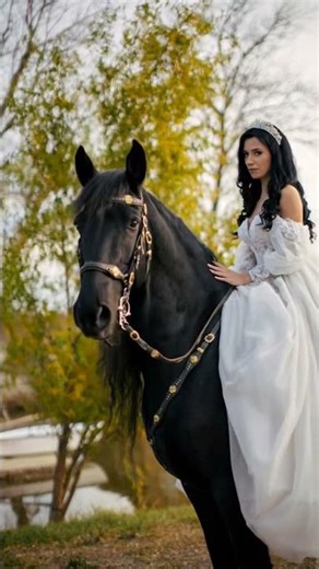 A Bride Horseback Riding#blackhorse #trending #rider
