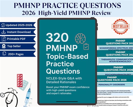 PMHNP Exam Prep | 320 Practice Questions With Rationales (PDF) - Etsy