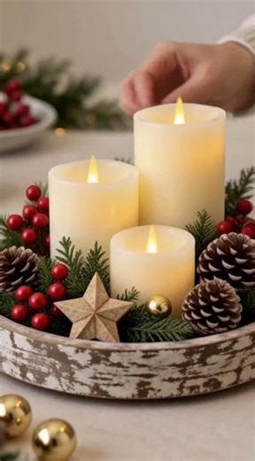 The easiest rustic Christmas table decor you’ll ever make 🕯️ #christmasdiy #centerpiece #holiday