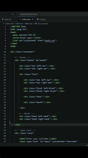 Panda Login Screen in HTML CSS JS 🐼✨#shorts