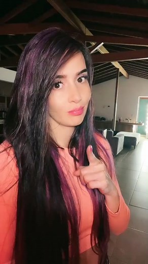 Peach Top Fashion Look with Purple Highlights