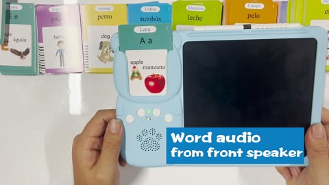 Talking English & Spanish Flash Cards - 8" LCD Writing Tablet for Kids 3-12, Bilingual 510 Sight Words, Toddler Pocket Speech, Drawing Sketch Pad, Autism Toys for Boys (Spanish, Blue)