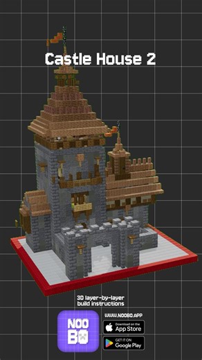 Medieval Castle House.Find interactive 3D guide on the Noobo App.Follow for daily Minecraft builds.