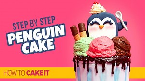 It might be a little too chilly where you are to be dreaming about digging into a giant bowl of ice cream, but that doesn’t mean you can’t dive into some ice cream CAKE! Our new little penguin friend has had all of his dreams come true this week, as Veronica stacks up chocolate cake topped with mint chocolate, double chocolate, and strawberry buttercream scoops! Finished off with the perfect easy fondant details this is the perfect cake for so many occasions! We’re super excited to see this fami