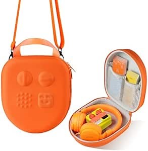 sarlar Hard Travel Case Compatible with Yoto Mini (2024 Edition) & Accessories, Carrying Case with Shoulder Strap Holds kids Audio Music player, Headphones & Up To 120 Audiobook Cards, Orange