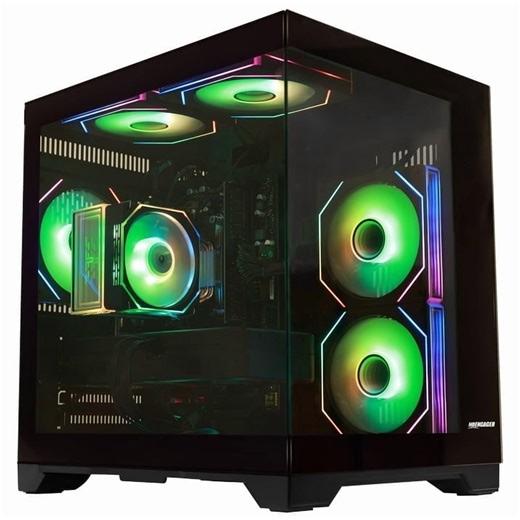 Hoengager Gaming Desktop, AMD Ryzen 5 5500 6-Core 3.6 GHz, GeForce RTX 5050 8GB, 16GB DDR4, 1TB PCIe, RGB Fans, Windows 11 Prebuilt Computer-Black