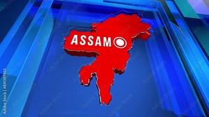Assam map design with red and blue background animation