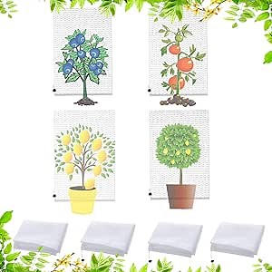 3.9Ft x 2.6Ft Fruits Tree Netting, 4 Pack Garden Plant Protection Netting Cover Mesh with Drawstring, Protect Bag Netting for Protect Flower and Tomato