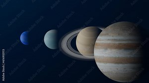 3D animation showing the 4 biggest planets in our solar system: Jupiter, Saturn, Venus and Neptune.