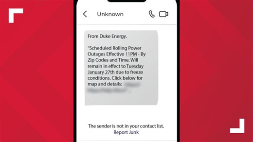 Fake Duke Energy outage texts spreading during winter weather, state warns