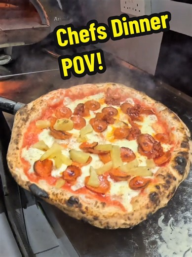 POV making chefs dinner! 1/2 pepperoni and pineapple for Jo and 1/2 pepperoni and nduja for me! #POV #pizza #pineapple #pepperoni