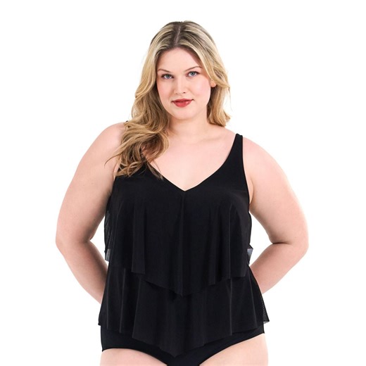 Krista Plus Women's V Neck Mesh Tiered Ruffle Tankini Swim Top - Walmart.ca