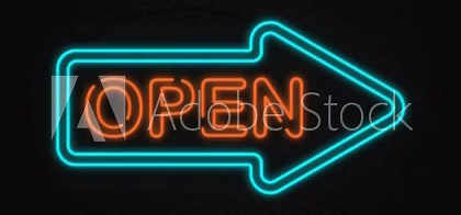 Flashing neon business OPEN sign, Neon open sign animation on texture wall background. Open sign seamless looping. with arroe Neon Sign Open. illuminated ad in loop. 4k Video