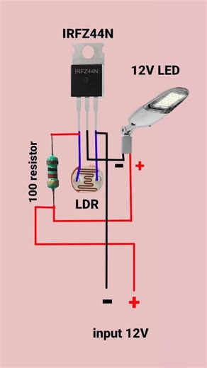 Automatic Night Light Using MOSFET IRFZ44N & LDR | Smart Light Sensor Circuit #shorts #electronics