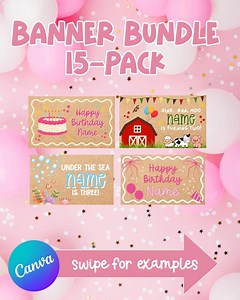 Editable Banner Templates: 15-pack Customizable Party Decor (digital Download) - Etsy