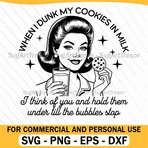 Sassy Retro Woman Dunk Cookies Milk Vintage Art Svg Png - Etsy