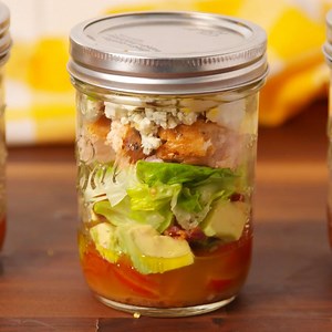 This Cobb Salad In A Jar is the best desk lunch ever. Full recipe: http://dlsh.it/sUz3ZGE | Delish